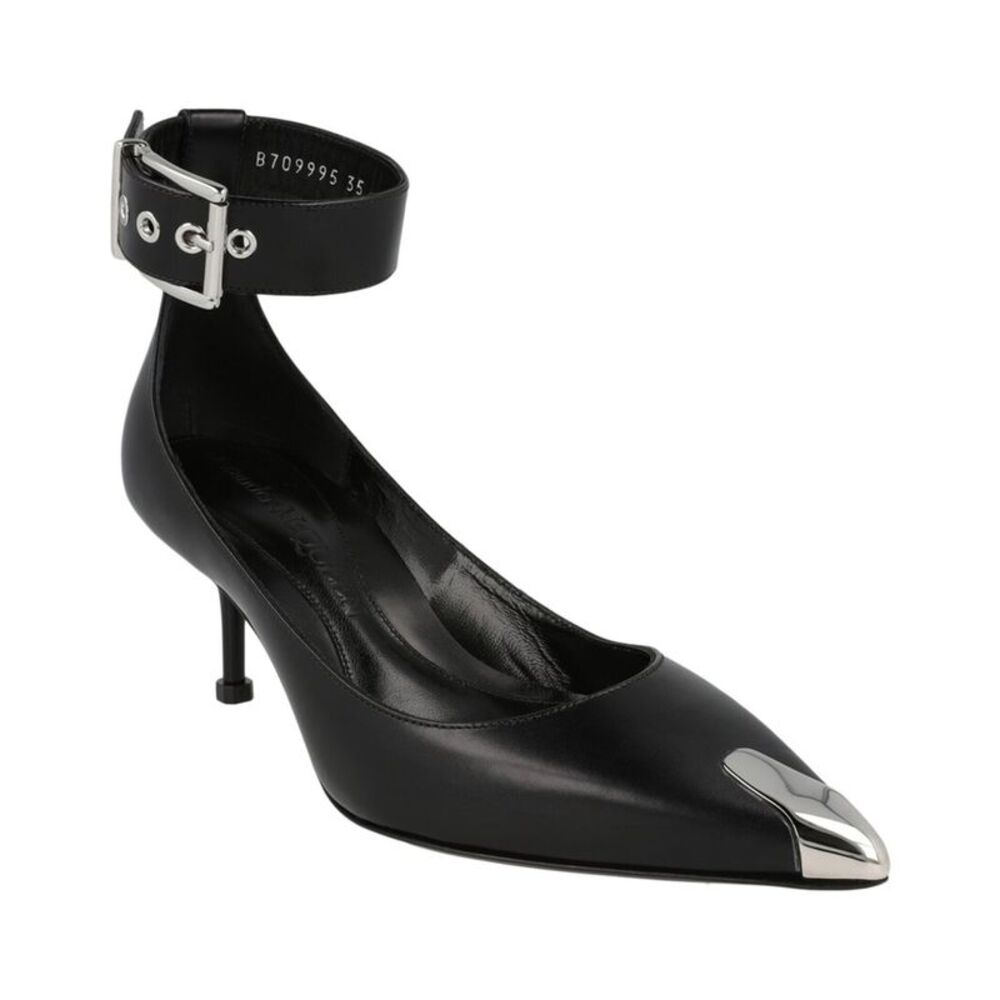 Alexander Mcqueen Buckle Leather Sandal, Black